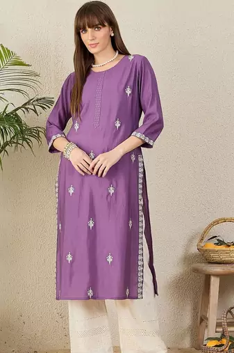 Purple women ethnic motifs embroidered sequinned kurta