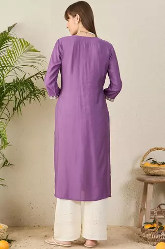 Purple women ethnic motifs embroidered sequinned kurta