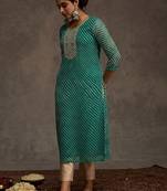 Sea green women leheriya printed sequinned georgette kurta