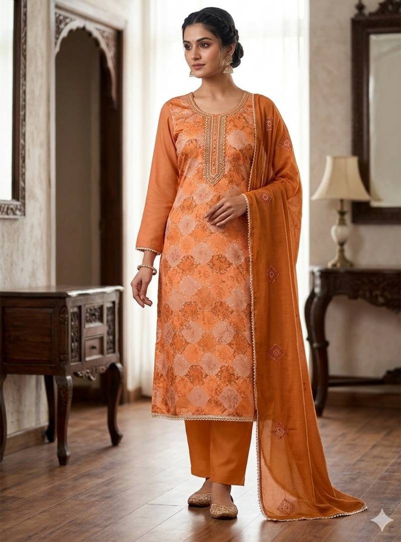 Rust color smart and beautiful partywear salwar kameez