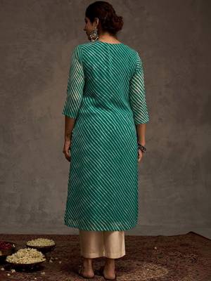 Sea green women leheriya printed sequinned georgette kurta 5