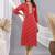 Red women leheriya printed mirror work kurta