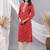 Red women leheriya printed mirror work kurta