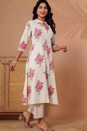 Off white women floral printed indie florals kurta