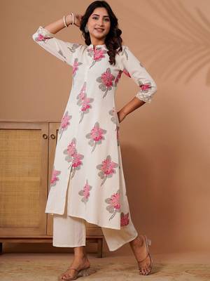 Off white women floral printed indie florals kurta 1