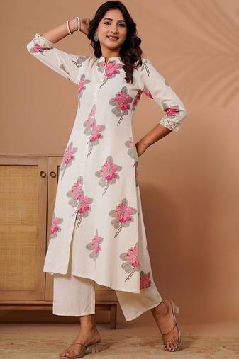 Off white women floral printed indie florals kurta
