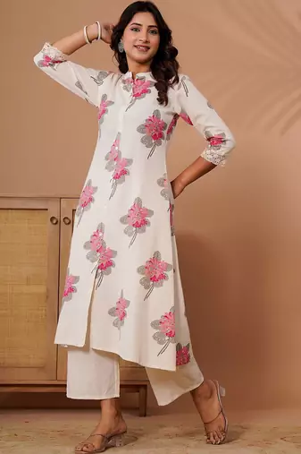 Off white women floral printed indie florals kurta