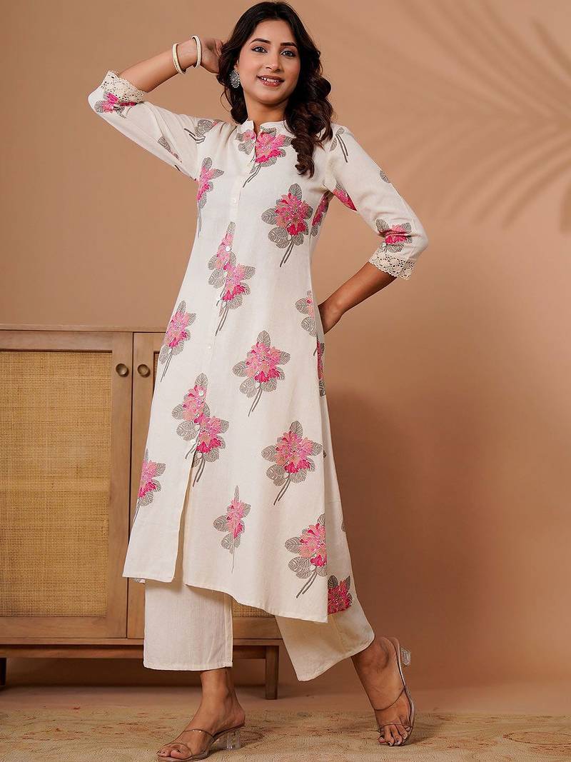 Off white women floral printed indie florals kurta