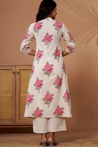 Off white women floral printed indie florals kurta