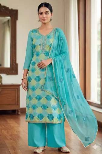 Sea green color smart and beautiful partywear salwar kameez