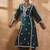 Teal ethnic motifs embroidered notch neck thread work straight kurta