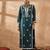 Teal ethnic motifs embroidered notch neck thread work straight kurta
