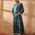 Teal ethnic motifs embroidered notch neck thread work straight kurta