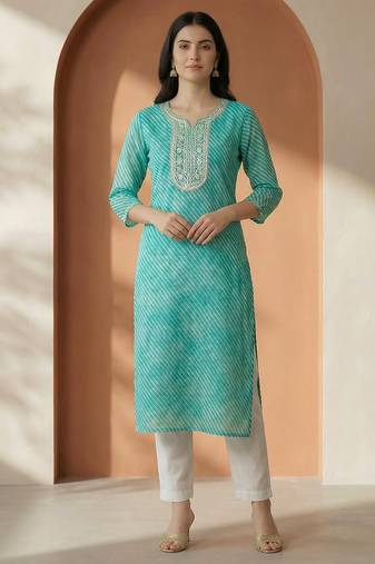 Sea green women leheriya printed sequinned georgette kurta