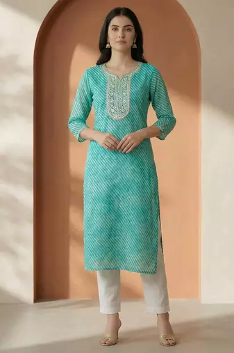 Sea green women leheriya printed sequinned georgette kurta