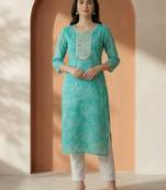 Sea green women leheriya printed sequinned georgette kurta