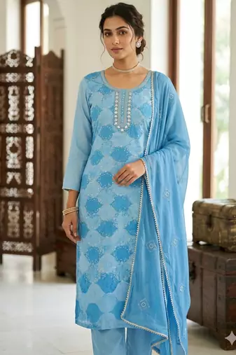 Sky blue color smart and beautiful partywear salwar kameez
