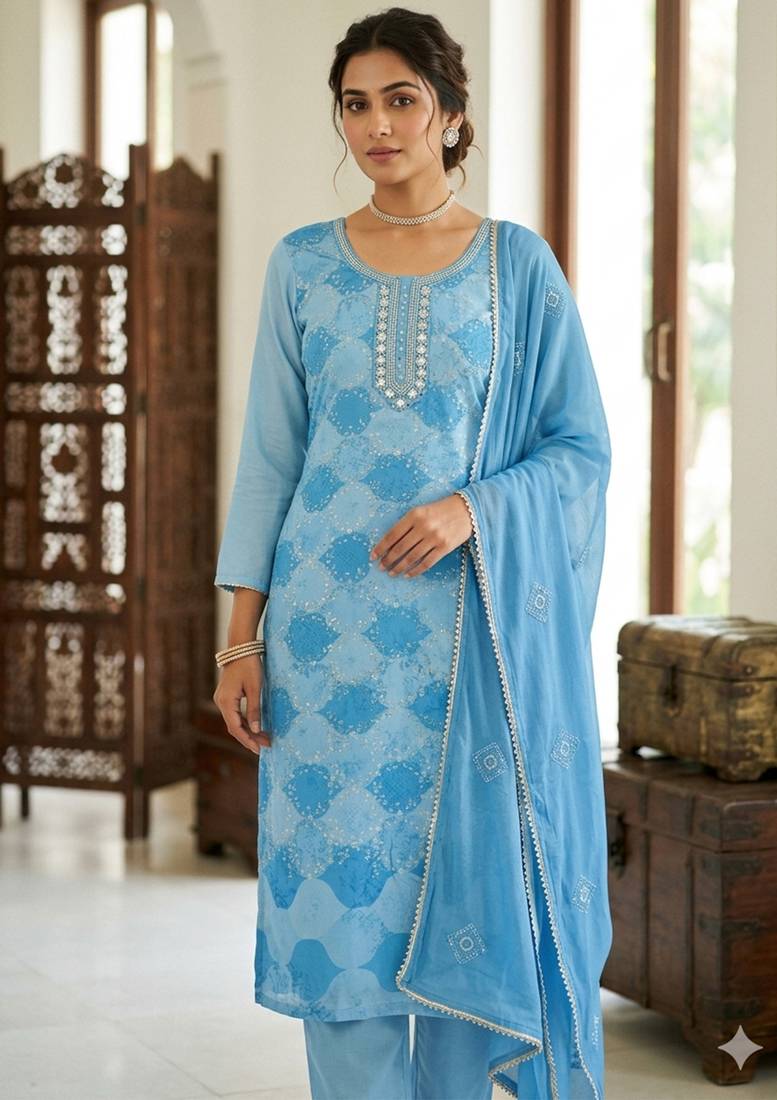 Sky blue color smart and beautiful partywear salwar kameez