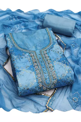 Sky blue color smart and beautiful partywear salwar kameez