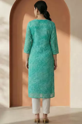 Sea green women leheriya printed sequinned georgette kurta