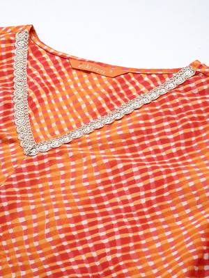 Orange women leheriya printed cotton kurta 2