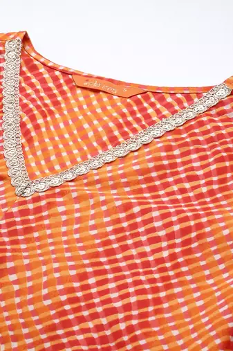 Orange women leheriya printed pure cotton kurta