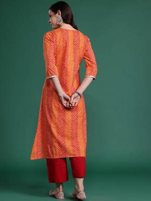 Orange women leheriya printed cotton kurta 5