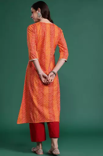 Orange women leheriya printed pure cotton kurta