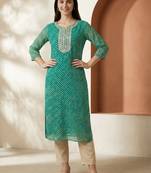 Sea green women leheriya printed sequinned georgette kurta