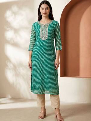 Sea green women leheriya printed sequinned georgette kurta 2