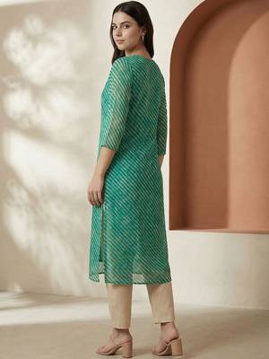 Sea green women leheriya printed sequinned georgette kurta 3