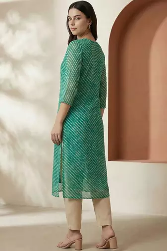 Sea green women leheriya printed sequinned georgette kurta