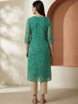 Sea green women leheriya printed sequinned georgette kurta 4