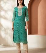 Sea green women leheriya printed sequinned georgette kurta