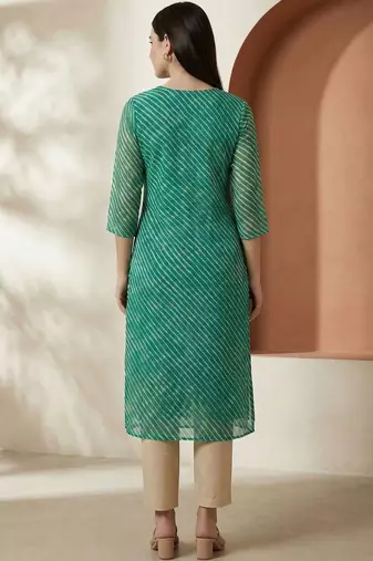 Sea green women leheriya printed sequinned georgette kurta