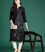 Black floral embroidered thread work floral kurta