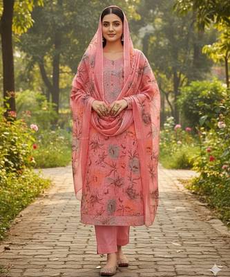 Pink color smart mul cotton fabric designer printed suit for girls 1