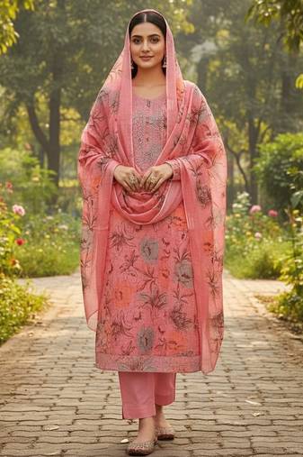Pink color smart mul cotton fabric designer printed suit for girls