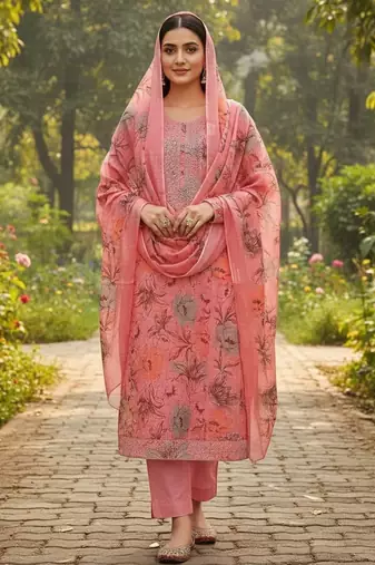 Pink color smart mul cotton fabric designer printed suit for girls