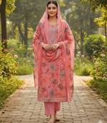 Pink color smart mul cotton fabric designer printed suit for girls