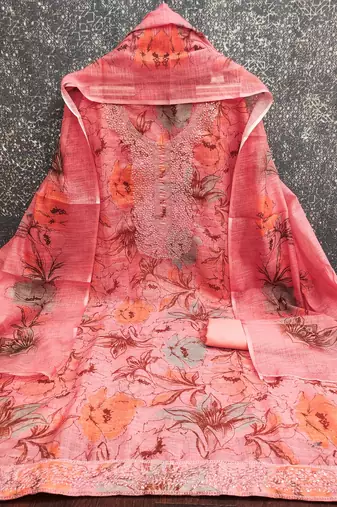 Pink color smart mul cotton fabric designer printed suit for girls