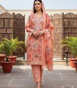 Peach color smart mul cotton fabric designer printed suit for girls