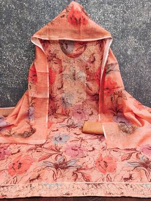 Peach color smart mul cotton fabric designer printed suit for girls 3