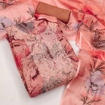 Peach color smart mul cotton fabric designer printed suit for girls 4