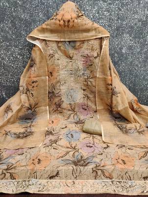 Beige color smart mul cotton fabric designer printed suit for girls 3