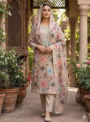Grey color smart mul cotton fabric designer printed suit for girls 1