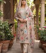 Grey color smart mul cotton fabric designer printed suit for girls