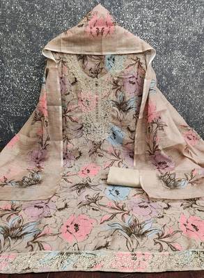 Grey color smart mul cotton fabric designer printed suit for girls 3