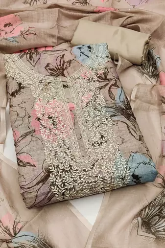 Grey color smart mul cotton fabric designer printed suit for girls
