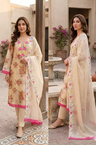 Cream color smart beautiful ethnic salwar kameez for ceremonial looks